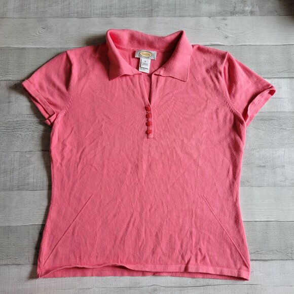 Talbots Womens Pink Short Sleeve Polo Shirt Button Front Size M Cotton Blend - Picture 3 of 8